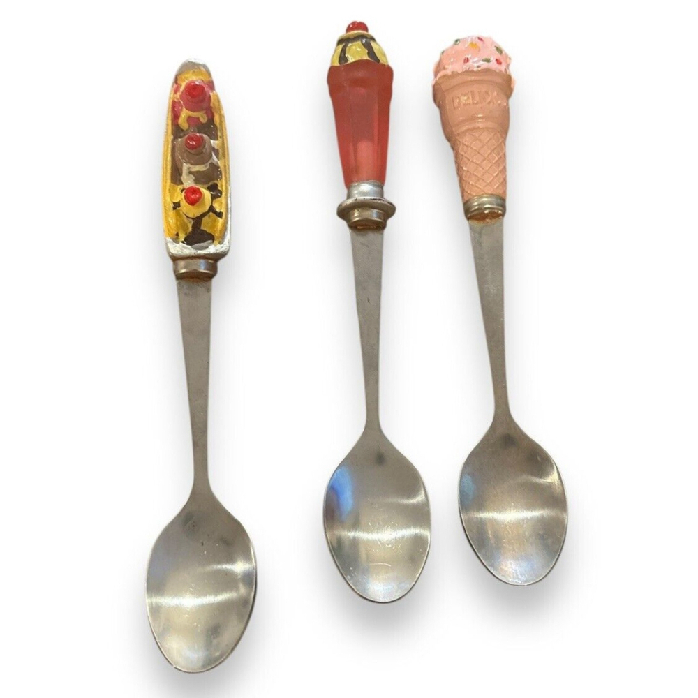 Set Of 3 Boston Warehouse Stainless China Sundae Spoons Vintage